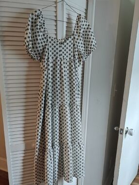 Maternity/Nursing Cream Maxi Dress with Black Floral Print